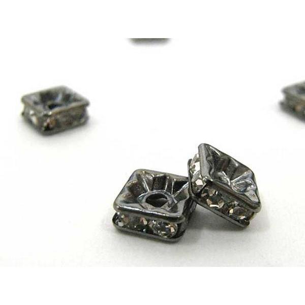 四角型ラインストーンロンデル ガンメタ6mm【100個入り】 6000177☆