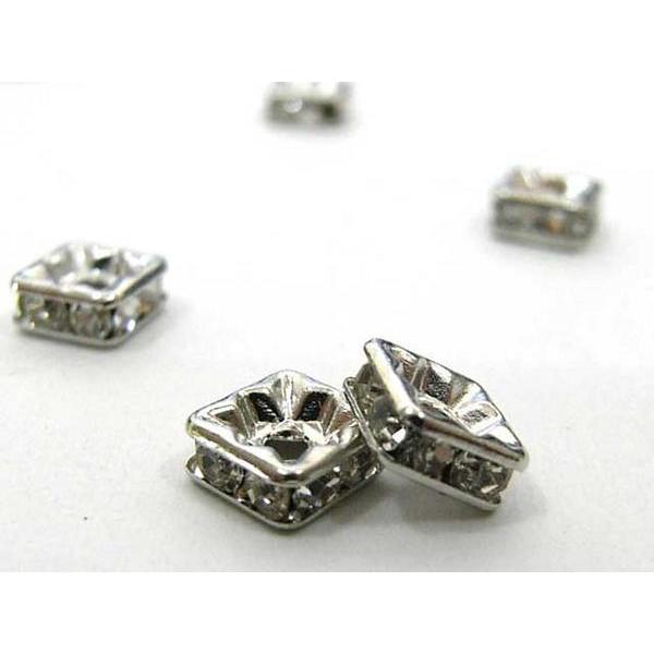 四角型ラインストーンロンデル ロジウム 6mm【100個入り】 6000181☆