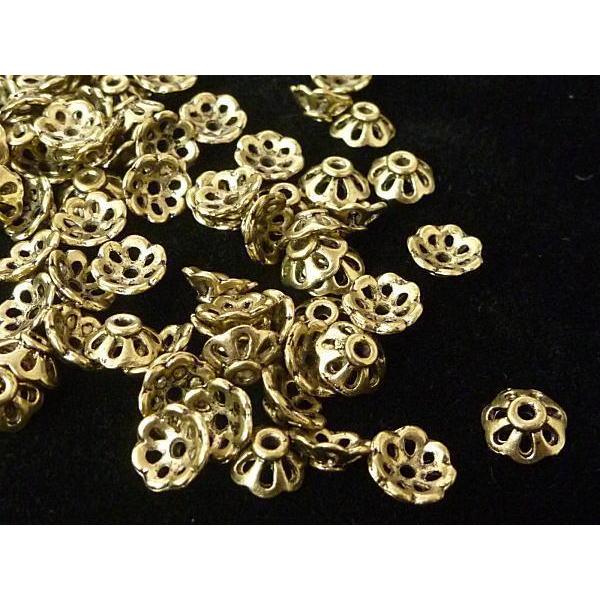 座金 フラワーキャップ 約8mm 金古美 100個セット 6000257☆