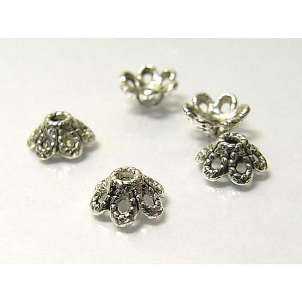 チベタン 座金 フラワー 銀古美 約6mm 100個セット 6000284☆