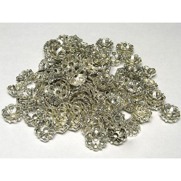 チベタン 座金 フラワー 銀古美 約10mm 約100個 6000455☆