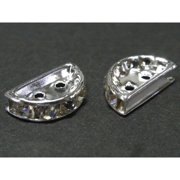 半円 ロンデル 2つ穴 古代銀 約13×7mm 10個 6001153