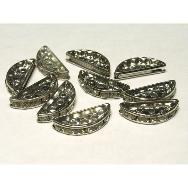 半円 ロンデル 3つ穴 ロジウム 約19×8mm 10個 6001155☆