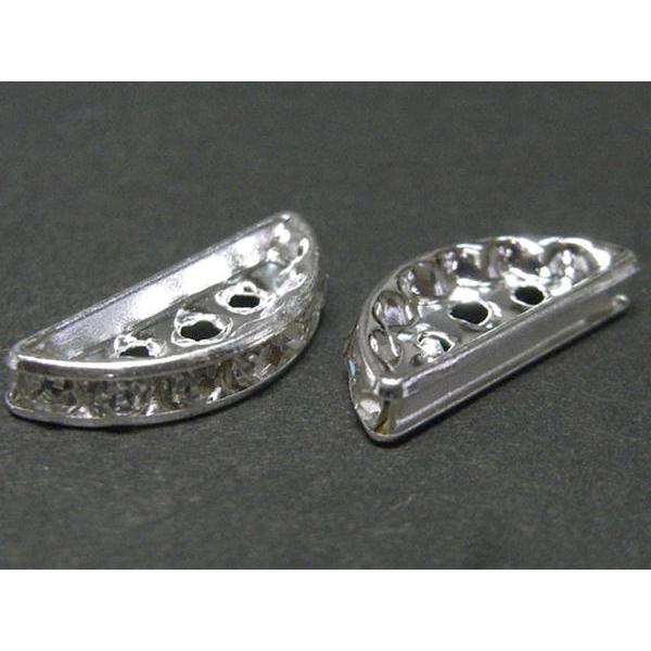 半円 ロンデル 3つ穴 古代銀 約19×8mm 10個 6001156☆