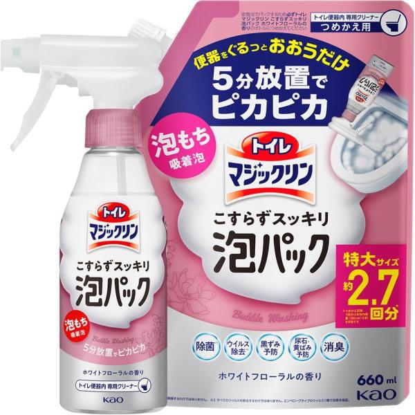 トイレマジックリン こすらずスッキリ泡パック ホワイトフローラルの香り 本体 300ml+詰替え用 ...