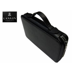 LANVIN COLLECTION 日本製 国内縫製 ラウンドファスナー トラベルケース 牛革 ハンドル付 ブラック セカンドバッグ ランバンコレクション｜b-station