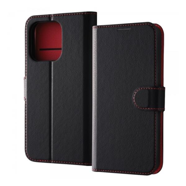 iPhone 15 Pro用 耐衝撃 手帳型レザーケース マグネット ブラック/レッド RT-P42...