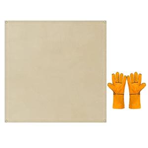 AIRMFJI スパッタシート 防火シート 焚き火シート キャンプ用手袋 2点セット スパッタシート 耐火 耐熱温度 約800℃ 防炎 溶接 ガラス繊