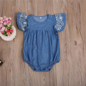 ベビー ロンパース サマーデニム風 刺〓入り 子供服 ブルー...