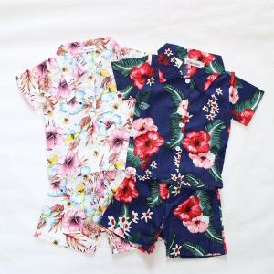 ベビー服　アロハ　セットアップ　ネイビー　ピンク　女の子　上下セット　子供服