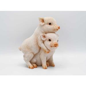 ぶた 木彫り 置物【匠の木彫り 座り 】 かわいい 豚 の 木彫りです