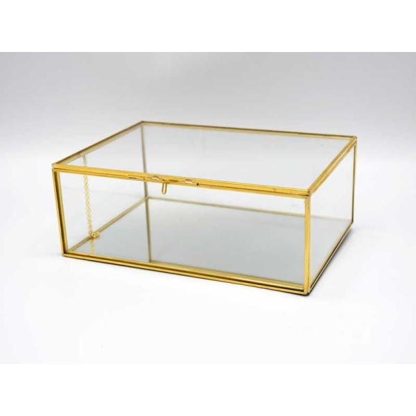 ガラス ディスプレイケース ブラス ワイド ゴールド ガラスコレクション 鏡面 ミラー ショーケース...