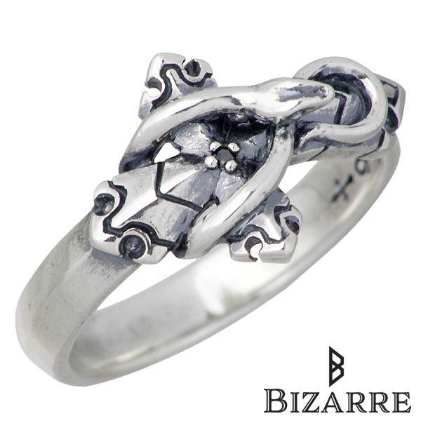 ビザール BIZARRE シルバー リング メンズ ブラックダイヤモンド クロス ヘビ 指輪