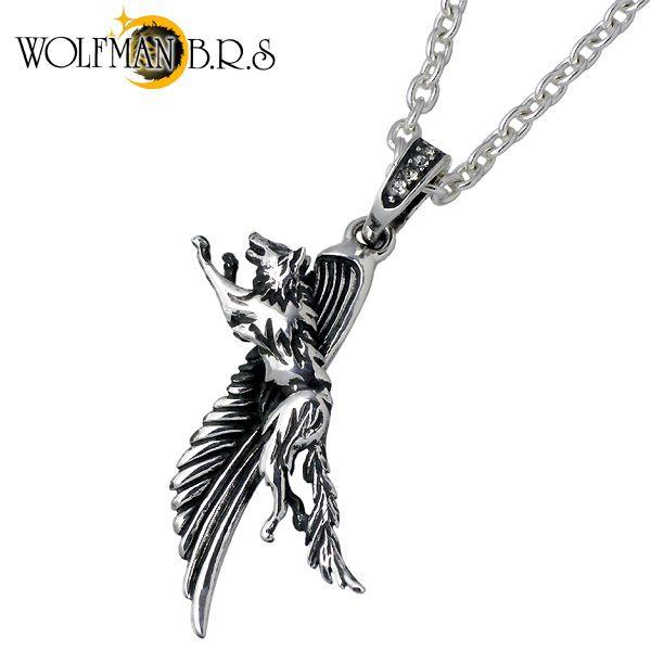 ウルフマンB.R.S WOLFMAN B.R.S ランニングウルフx フェザー シルバーネックレス