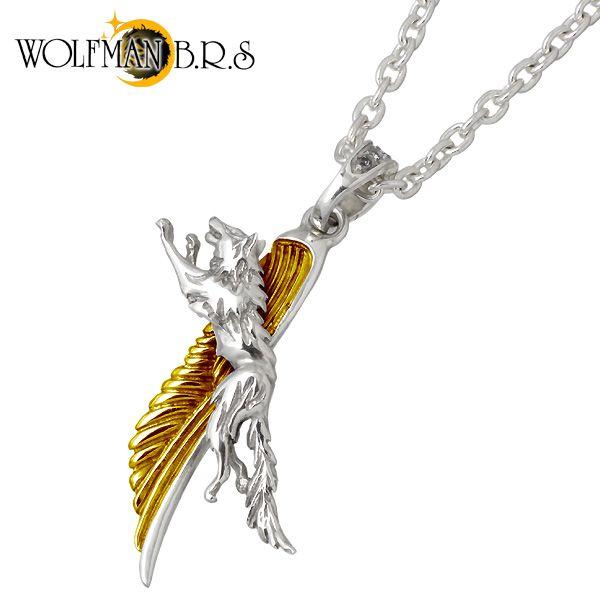 ウルフマンB.R.S WOLFMAN B.R.S ランニングウルフx フェザー シルバーネックレス