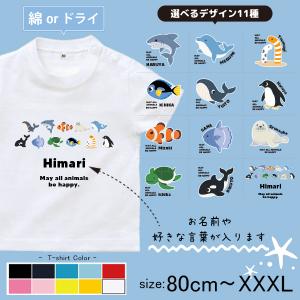 半袖 Tシャツ 名入れ ペンギン イルカ クジラ シャチ サメ チンアナゴ カクレクマノミ 綿100 出産祝 名前入 誕生日 プレゼント ドライ 速乾 / 半T 水族館