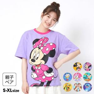 【再入荷】ディズニー 親子ペア Tシャツ レディース メンズ 綿100％ ミッキー ミニー BIGフェイス S-XL ベビードール BABYDOLL 1483A 爆買 30%OFF