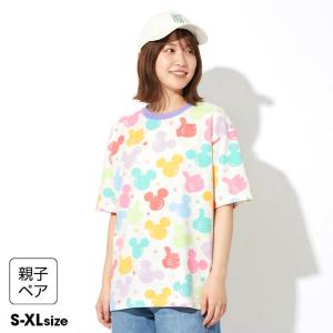 ディズニー 親子ペア Tシャツ レディース トップス 半袖tシャツ 半袖 綿100％ 子供服 メンズ WEB限定 パステル総柄 1485A ベビードール ミッキー 爆買
