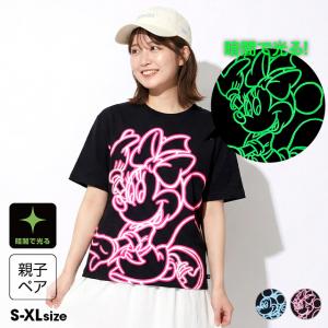 ディズニー 親子ペア Tシャツ レディース トップス 半袖tシャツ 半袖 大人 綿100％ メンズ 親子お揃い ネオン蓄光 1488A ベビードール ミッキー ミニー 爆買