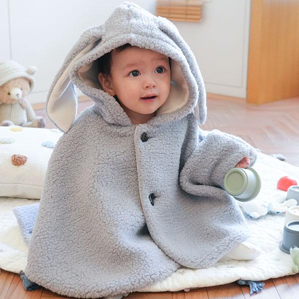 赤ちゃん　防寒ポンチョ　ベビー　アウター　秋冬　出産祝い　日本製　もこもこ　ふわモコうさちゃんポンチ...