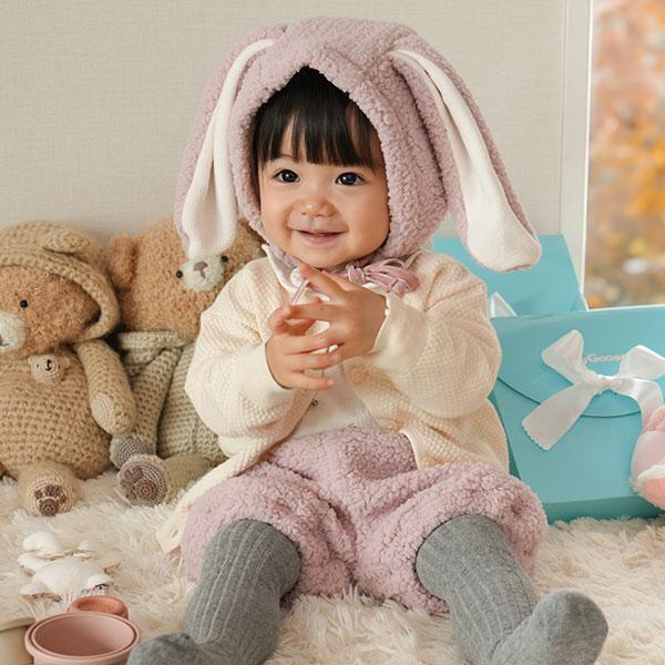 赤ちゃん　帽子　ベビー　出産祝い　日本製　もこもこ　パンツ　ふわモコうさちゃん帽子＆パンツ（BOX付...