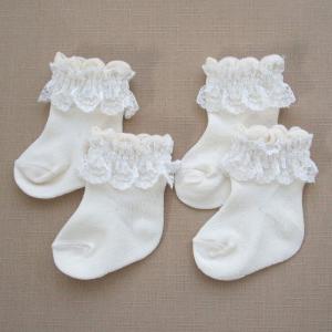 2足組　オーガニックコットン 新生児用ソックス フリフリレース　ベビー靴下 日本製 660872og