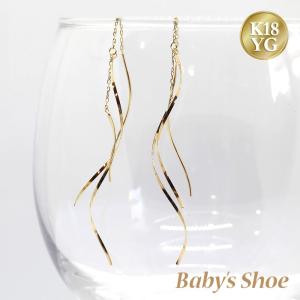 K18 アメリカンピアス 揺れるピアス スパイラル 3連 チェーンタイプ 18K 18金 ゴールド