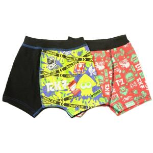 【メール便利用！送料込み】BANDAI 2枚組スプラトゥーン3キッズボクサーパンツ前閉じきゃらふるインナー35353（イカプリント&総柄レッド)(配送区分B)