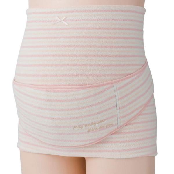 【メール便利用！送料込み】(妊娠初期〜後期)犬印ふわふわパイルボーダー妊婦帯セット(妊婦帯+補助ベル...