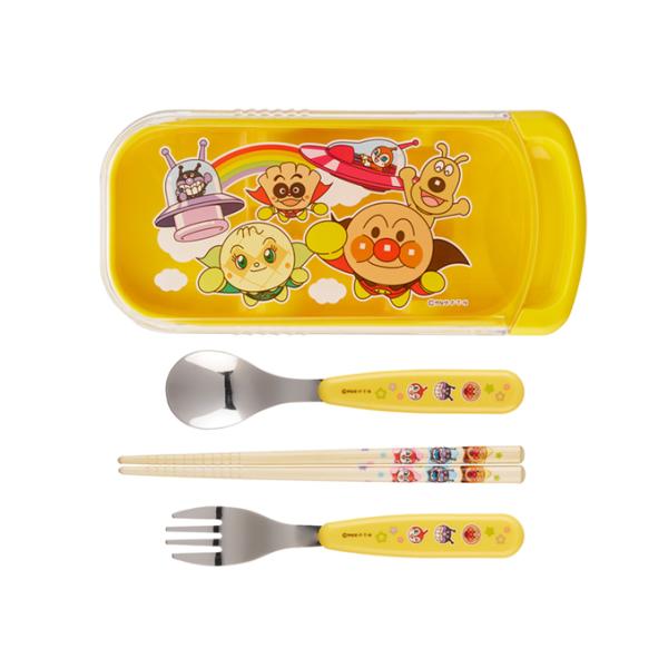 アンパンマン 抗菌スライド３点セット イエロー A00245 （スプーン・フォーク・竹製はし） レッ...