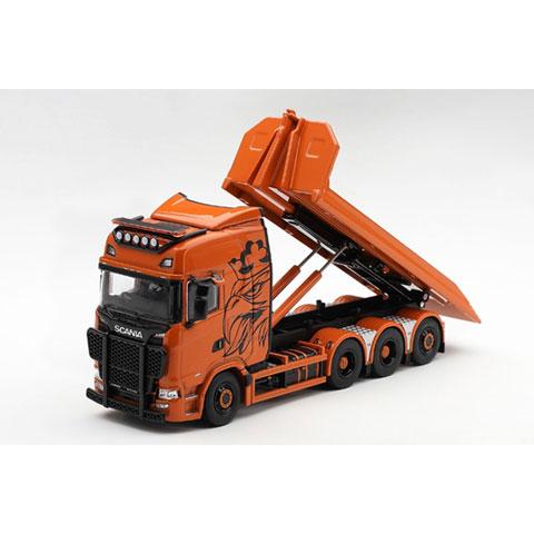 MINI-GT 1/64 スカニア 770S B8x4NA フックリフト フラットベッド オレンジ ...
