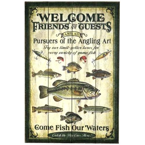RIVERS EDGE/リバースエッジ　アンティーク風パネル/ウェルカムフィッシングウッドサイン　#...