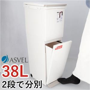 アスベル ASVEL 分別 ペダル 2段38Lゴミ箱2つ フタ】分別ダストボックス パッキン付ペダル2段スリム（38L） ブラウン