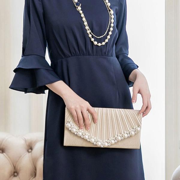 パーティーバッグ ビーズ 通販 がま口 ビーズライン サテン クラッチバッグ 大きめ おしゃれ ショ...