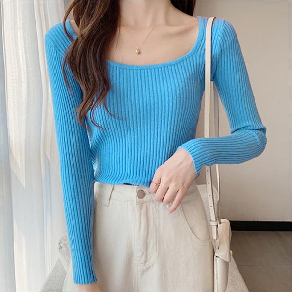 ニット 通販ニット 長袖 ローネック レディース セーター スクエア スクエアネック タイト スリム...