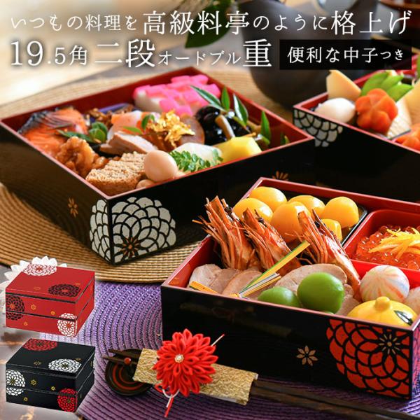 重箱 二段 通販 お重箱 2段 お重 オードブル重 おせち 19.5cm スクエア 正方形 仕切り小...