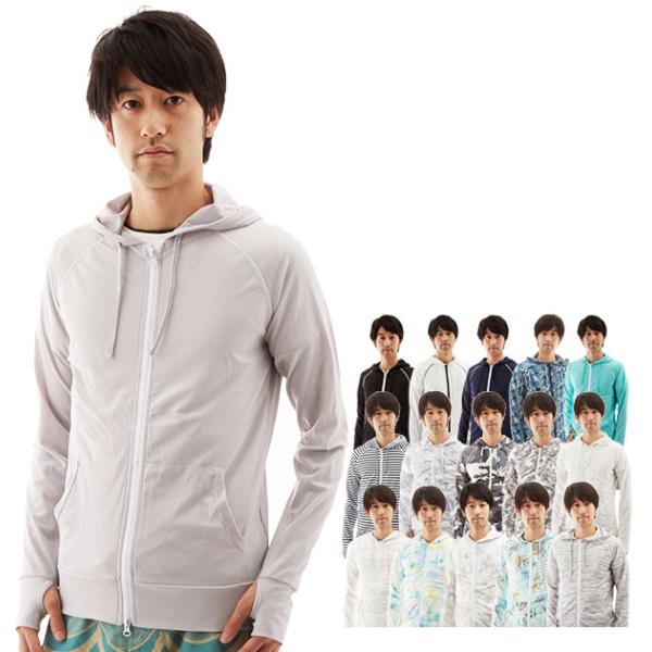 ラッシュガード メンズ パーカー 長袖 uv ショート丈 フード 男性 ジップアップ 水陸両用 ラッ...