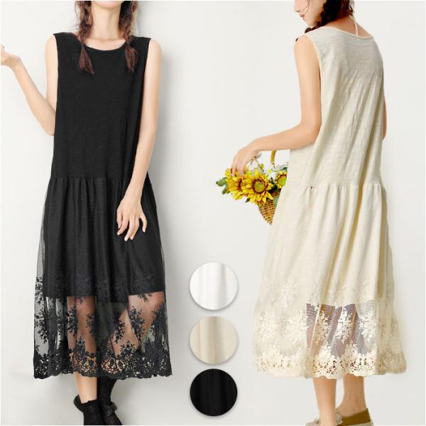 ワンピース 通販ワンピース ノースリーブ 袖なし レディース 綿 コットン シンプル かわいい ミデ...