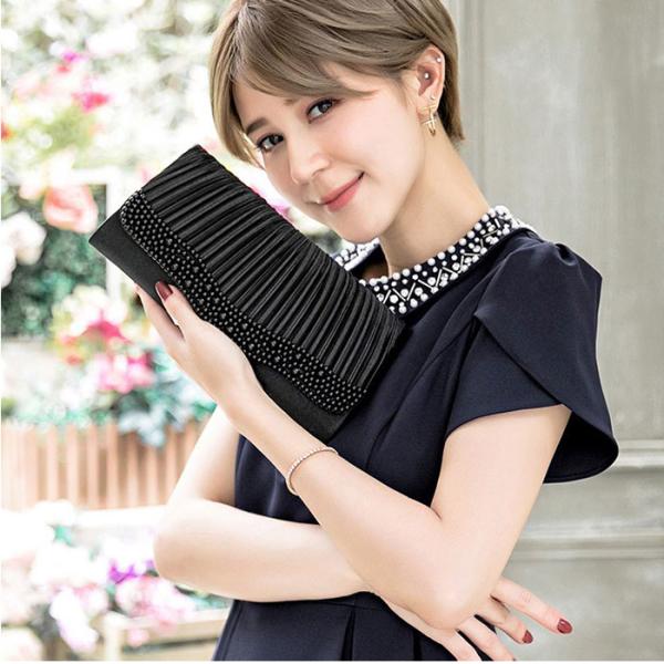 パーティーバッグ 大きめ 通販 クラッチバッグ ビーズ プリーツ レディース フォーマルバック バッ...