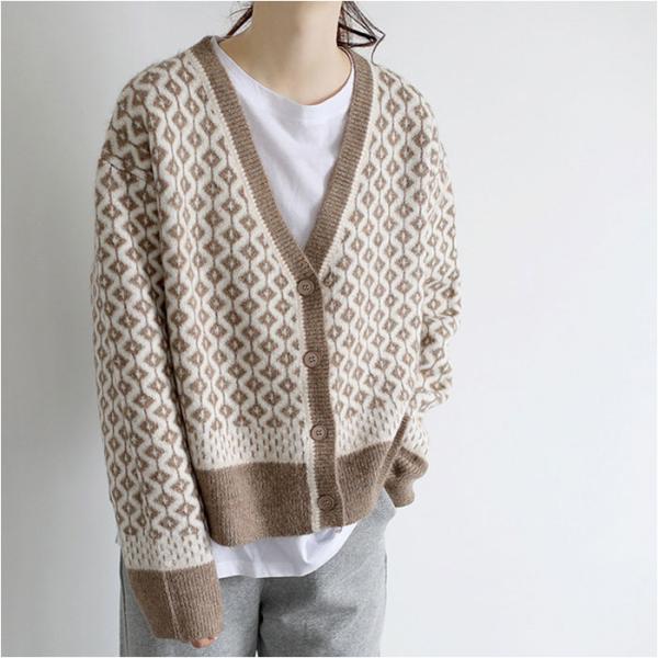 カーディガン レディース 秋冬 通販 カーデ 秋 冬 ショート 柄 パターン Vネック 厚手 中厚手...