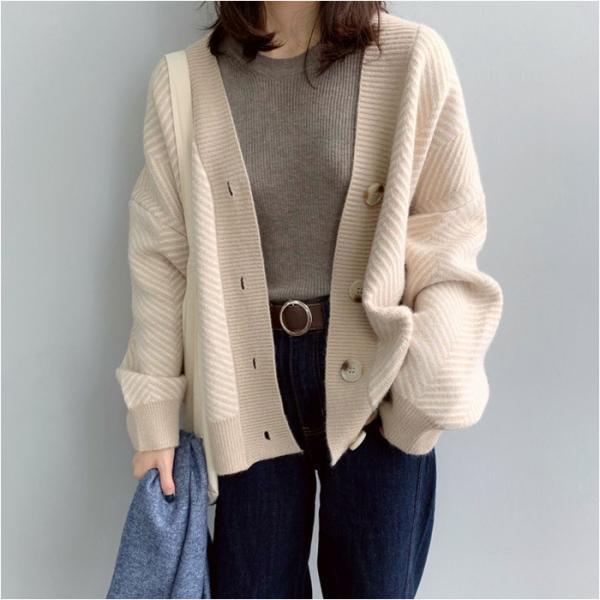 ニットカーディガン レディース 通販 ショート丈 厚手 長袖 ゆったり Vネック ニット カーディガ...