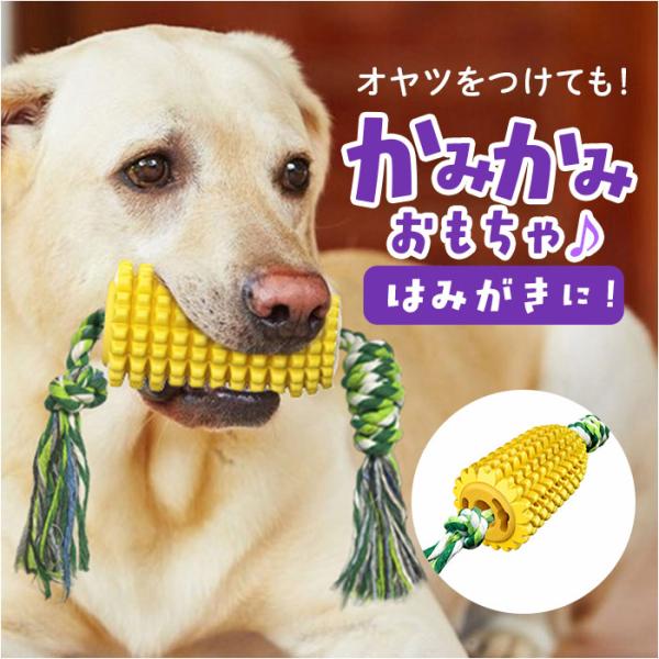 デンタルケア 通販 犬用歯ブラシ 音が出るおもちゃ トウモロコシ型 引っ張りロープ 強力吸盤付き ス...