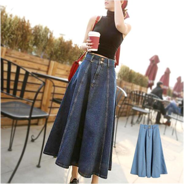 デニムスカート 通販デニムスカート ロング ロングスカート デニム スカート マキシ丈 Aライン フ...