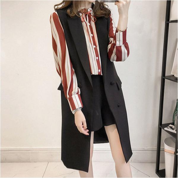 ジレ ベスト レディース 通販 ロングベスト ロング丈 ベージュ カーキ ブラック ジレンチ トレン...