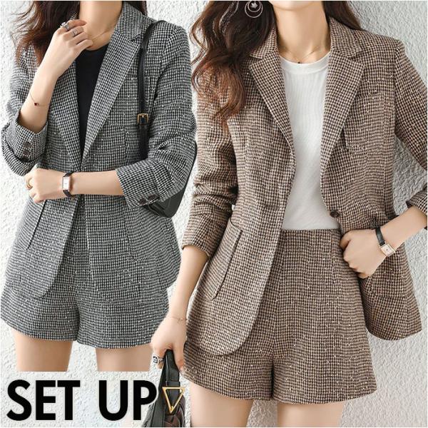 ジャケット ショートパンツ セットアップ 通販 パンツスーツ 上下セット キュロットスーツ レディー...