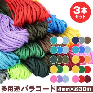 パラコード 4mm 30m 通販 3点セット パラシュートコード 洗濯紐 洗濯ひも ガイロープ ガイドロープ 紐 ひも テントロープ 手芸用品 アウトドア パラコード