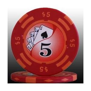 フォースポット ポーカーチップ （5 ＄）　20枚セット　-カジノ、ポーカー用