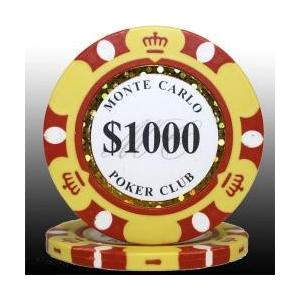 モンテカルロ ポーカーチップ（1000）黄 ２５枚セット　- カジノ、ポーカー用｜badenbaden