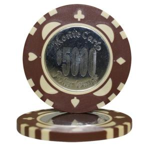 MonteCarlo Metal モンテカルロ・メタル ポーカーチップ（コイン・インレイ）（5000）茶 ２５枚セット｜badenbaden