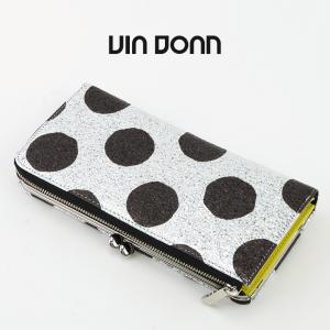 ヴィアドアン 財布 via doan 長財布 L字ファスナー がま口 大容量 日本製 本革 ドット柄 シルバー メタリック ロコ roco 564